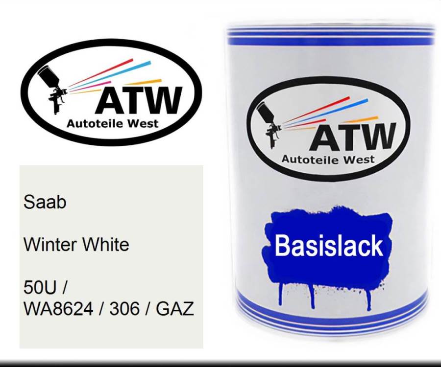 Saab, Winter White, 50U / WA8624 / 306 / GAZ: 500ml Lackdose, von ATW Autoteile West.